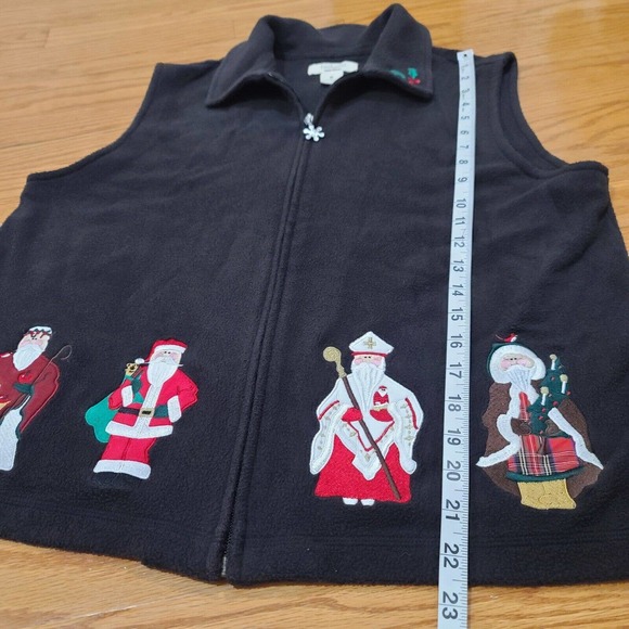 Bechamel Father Christmas Fleece Sweater Vest Medium Santa Black VTG Teachercore - Picture 13 of 13